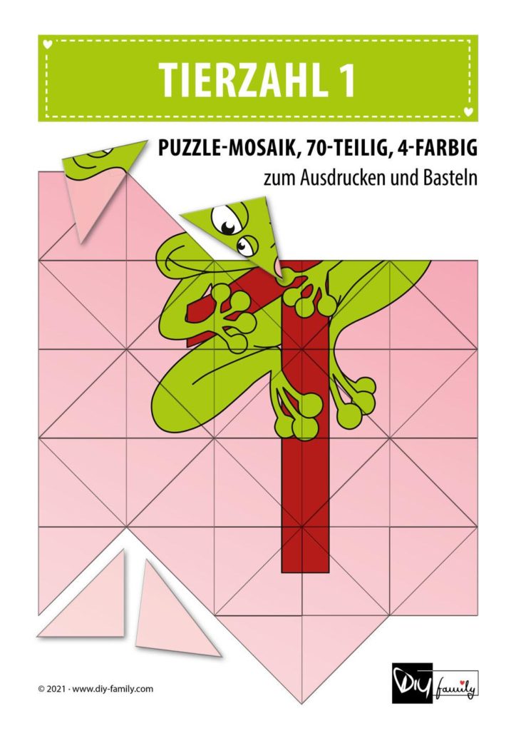 Tierzahlen 1 – Mosaikpuzzle zum Ausschneiden und Basteln
