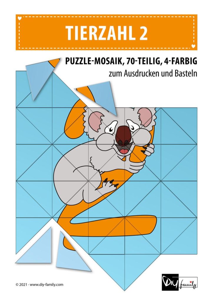 Tierzahlen 2 – Mosaikpuzzle zum Ausschneiden und Basteln