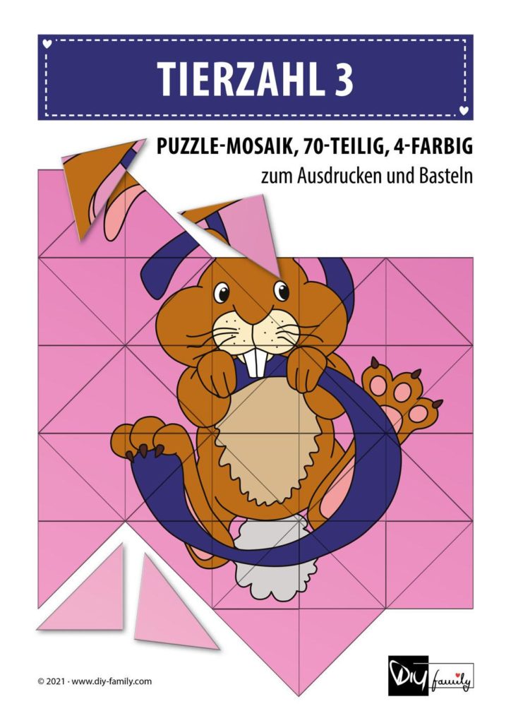 Tierzahlen 3 – Mosaikpuzzle zum Ausschneiden und Basteln