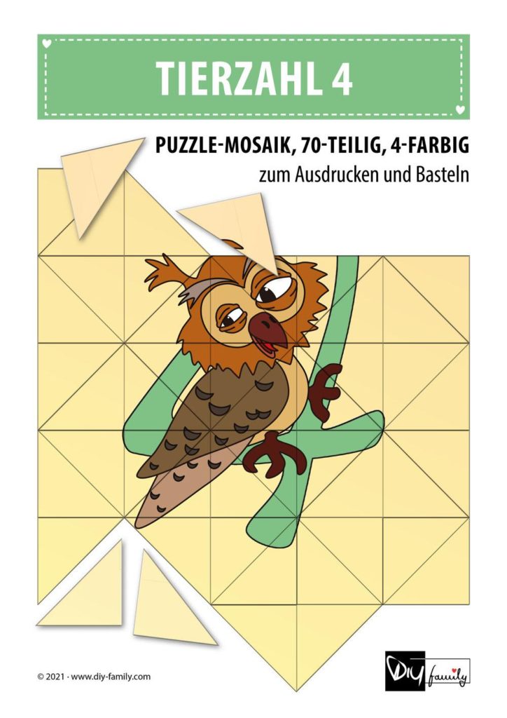 Tierzahlen 4 – Mosaikpuzzle zum Ausschneiden und Basteln