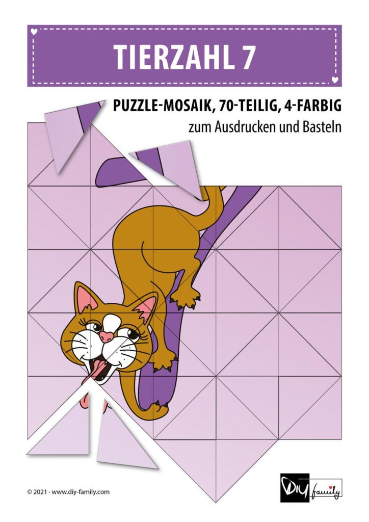 Tierzahlen 7 – Mosaikpuzzle zum Ausschneiden und Basteln