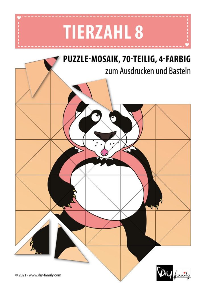Tierzahlen 8 – Mosaikpuzzle zum Ausschneiden und Basteln