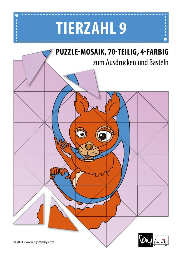 Tierzahlen 9 – Mosaikpuzzle zum Ausschneiden und Basteln