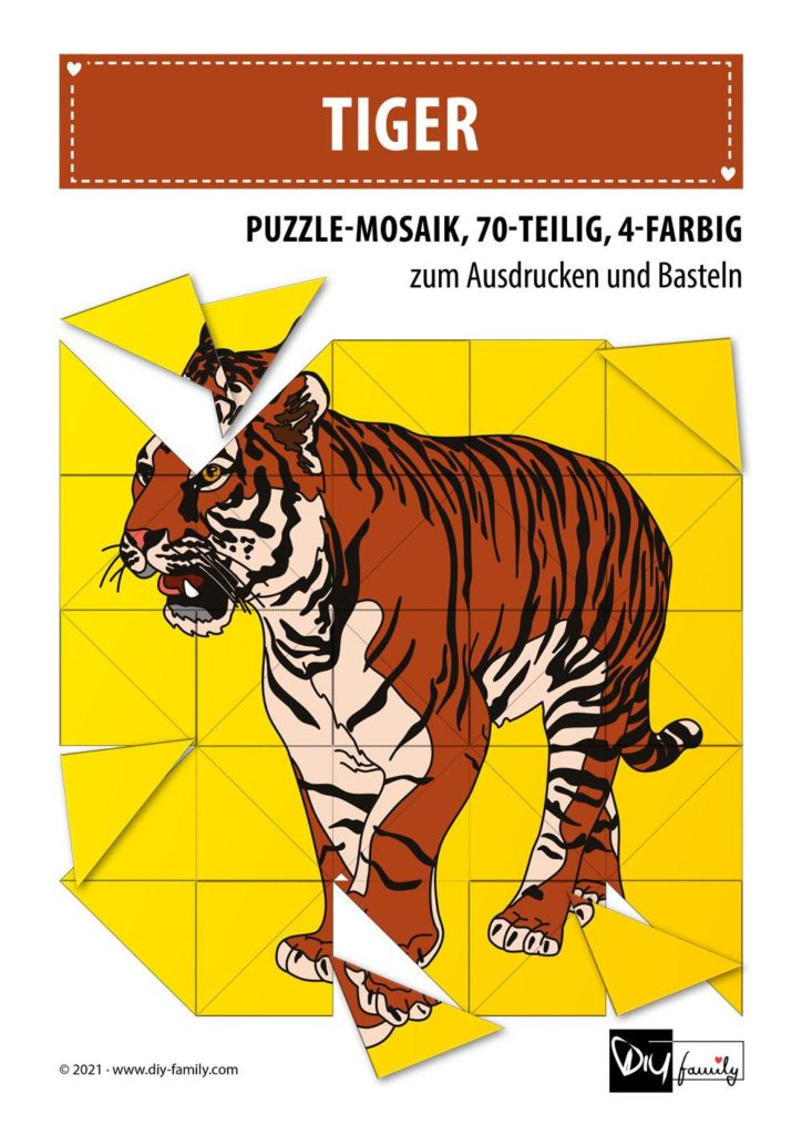 Tiger – Mosaikpuzzle zum Ausschneiden und Basteln