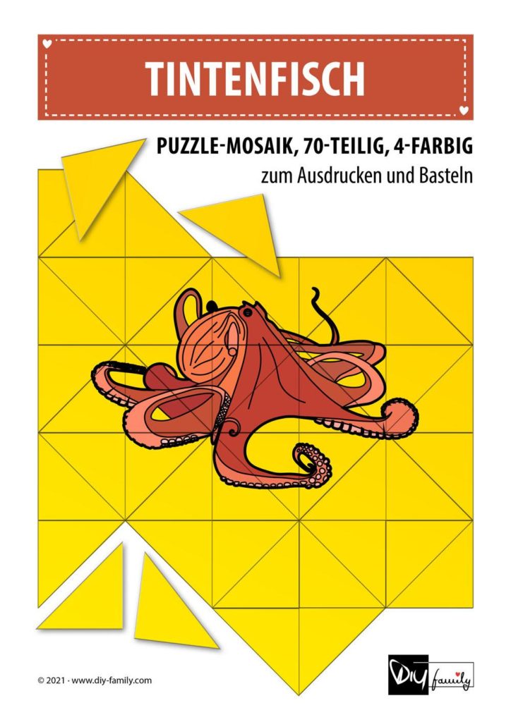 Tintenfisch – Mosaikpuzzle zum Ausschneiden und Basteln