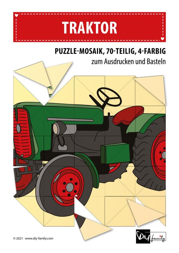 Traktor – Mosaikpuzzle zum Ausschneiden und Basteln