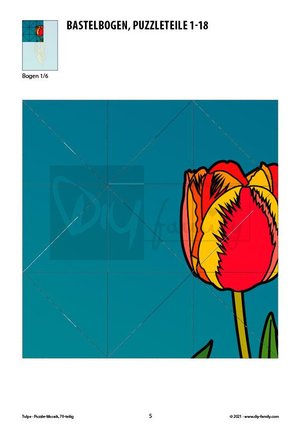 Tulpe – Mosaikpuzzle zum Ausschneiden und Basteln