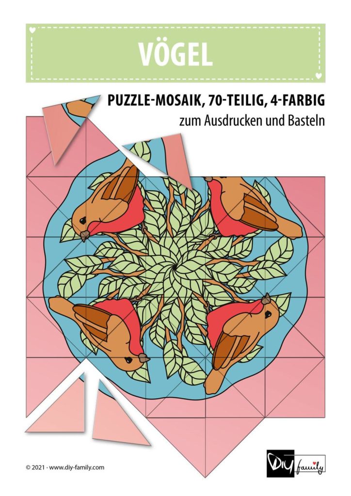 Vögel – Mosaikpuzzle zum Ausschneiden und Basteln