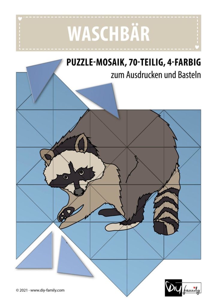 Waschbaer – Mosaikpuzzle zum Ausschneiden und Basteln