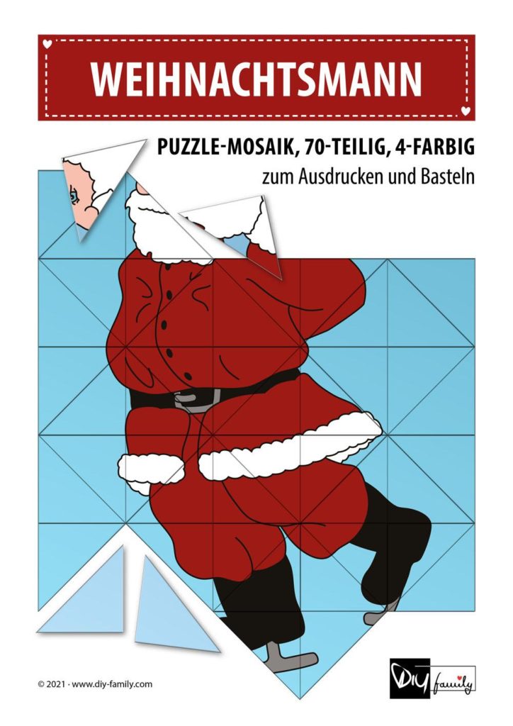 Weihnachtsmann – Mosaikpuzzle zum Ausschneiden und Basteln