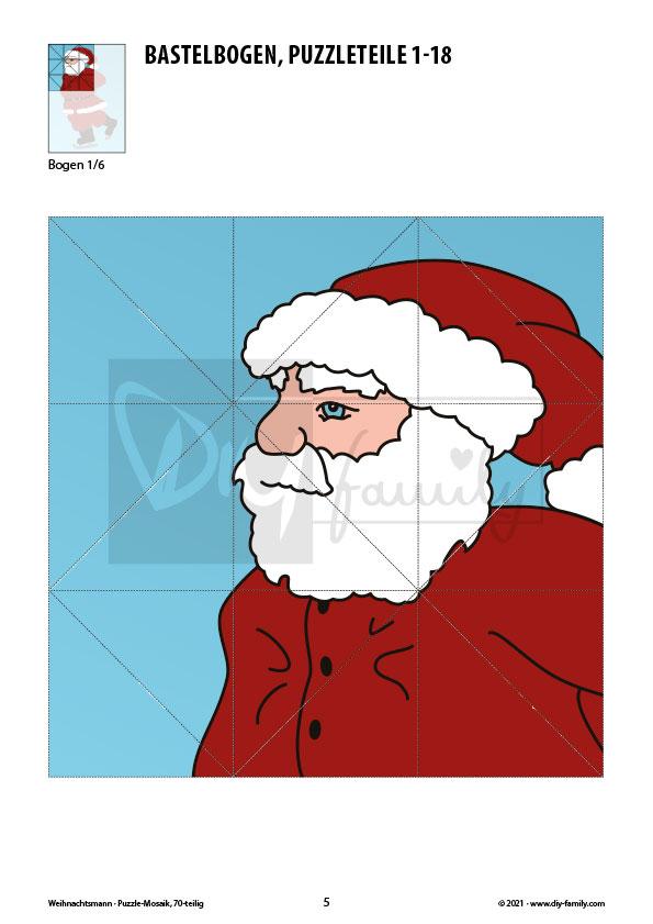 Weihnachtsmann – Mosaikpuzzle zum Ausschneiden und Basteln