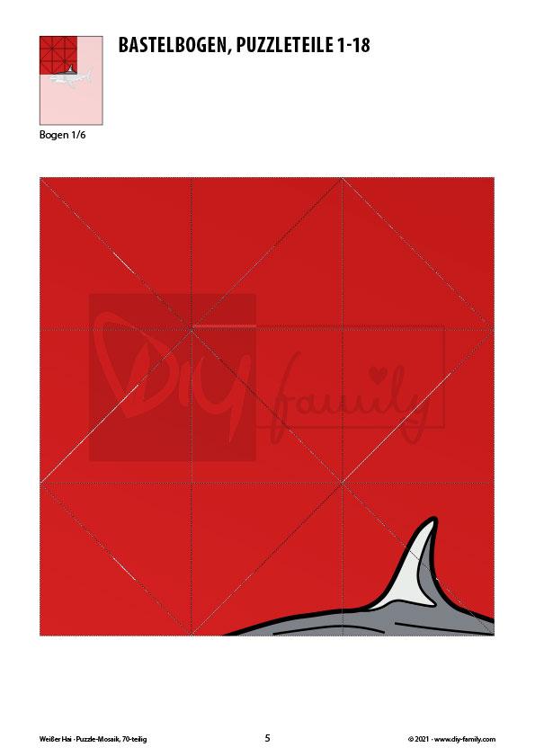 Weisser Hai – Mosaikpuzzle zum Ausschneiden und Basteln