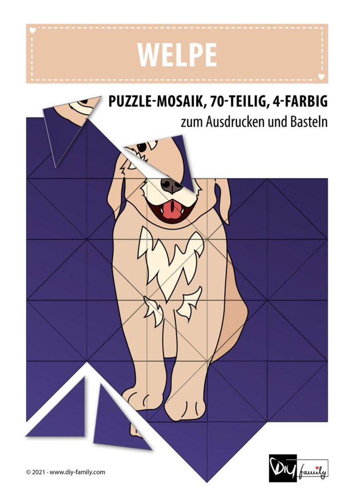 Welpe – Mosaikpuzzle zum Ausschneiden und Basteln