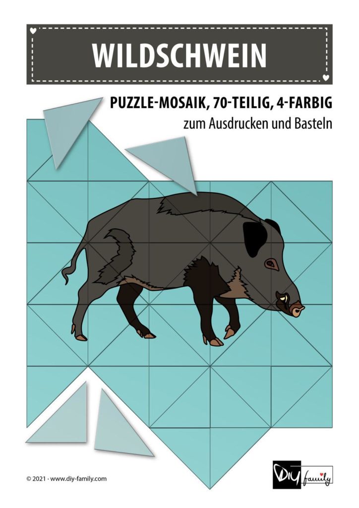 Wildschwein – Mosaikpuzzle zum Ausschneiden und Basteln
