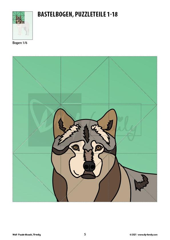 Wolf – Mosaikpuzzle zum Ausschneiden und Basteln