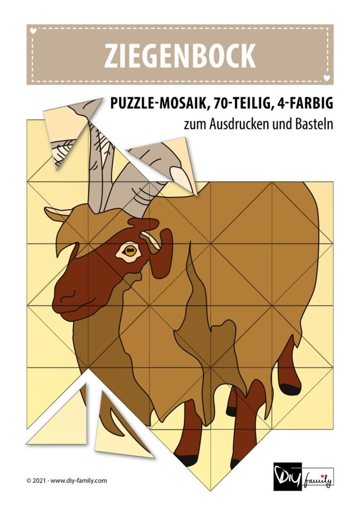 Ziegenbock – Mosaikpuzzle zum Ausschneiden und Basteln