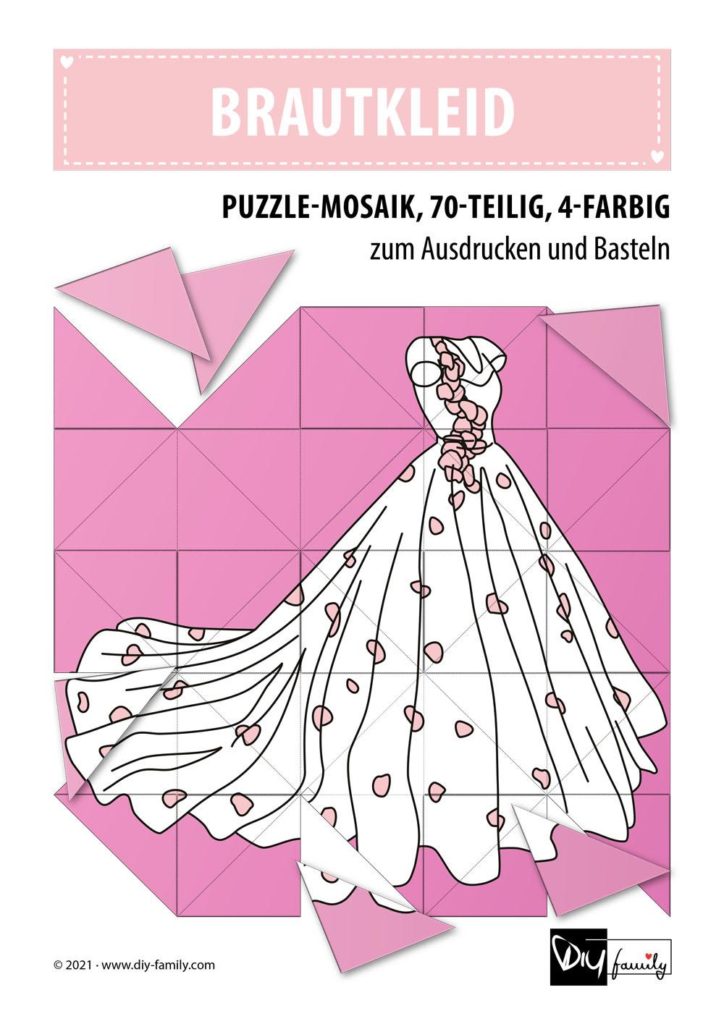 Brautkleid – Mosaikpuzzle zum Ausschneiden und Basteln