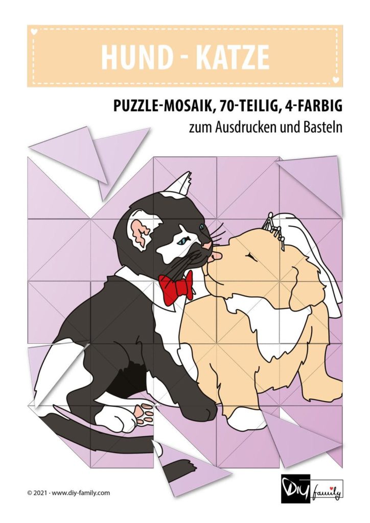 Hund Katze – Mosaikpuzzle zum Ausschneiden und Basteln