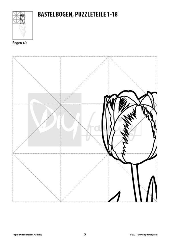 Tulpe – Mosaikpuzzle zum Ausschneiden und Ausmalen