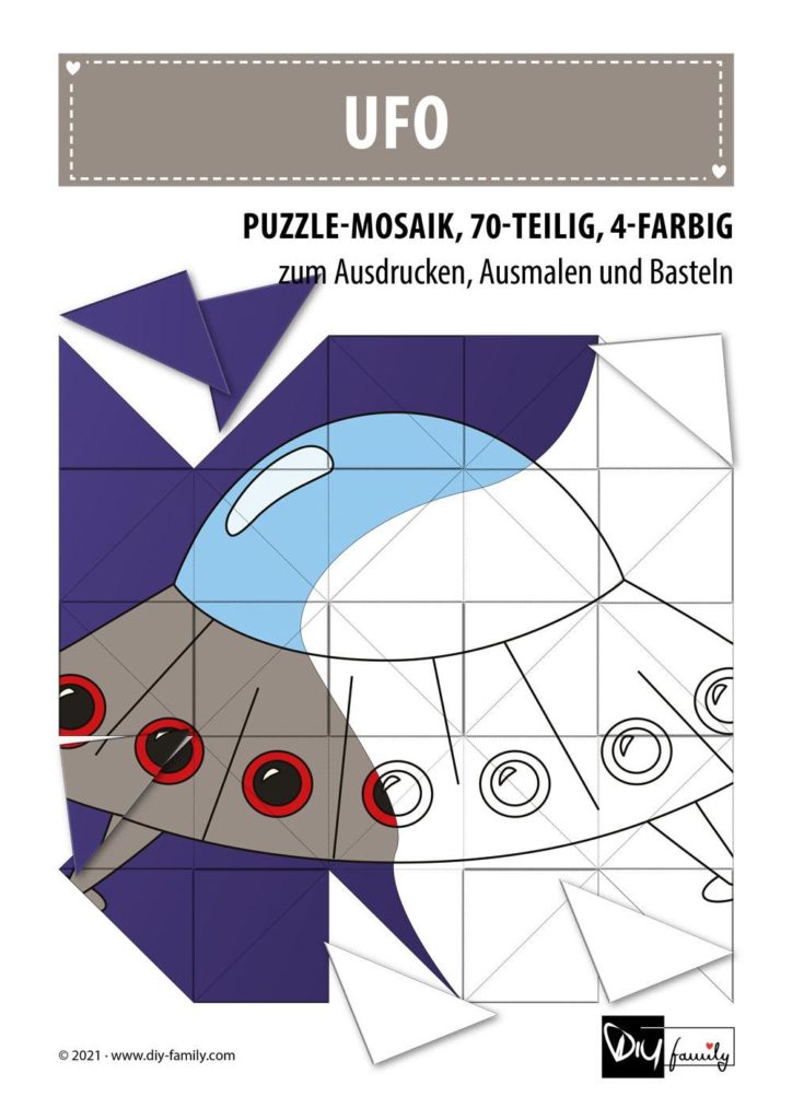 UFO – Mosaikpuzzle zum Ausschneiden und Ausmalen