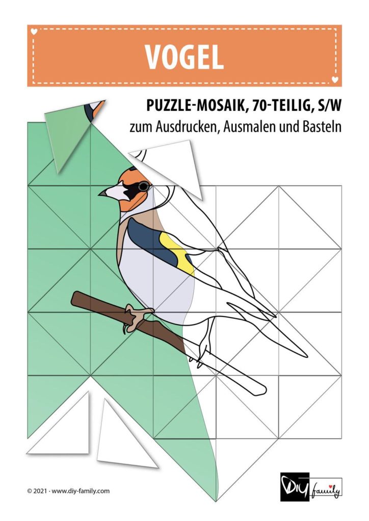 Vogel – Mosaikpuzzle zum Ausschneiden und Ausmalen