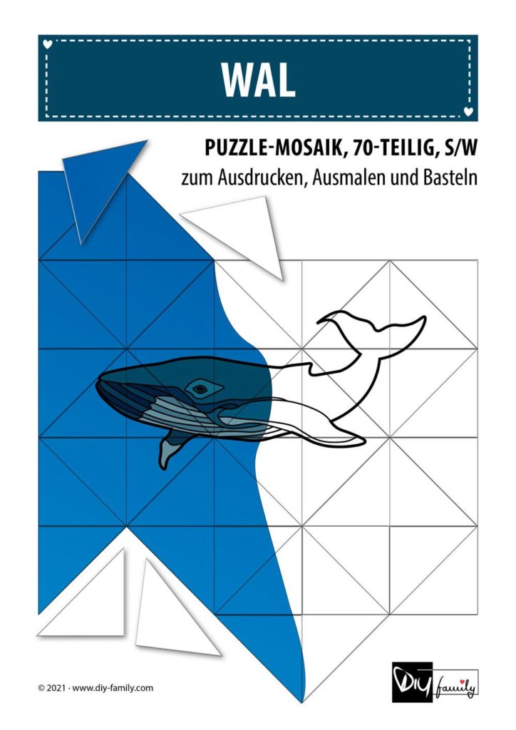 Wal – Mosaikpuzzle zum Ausschneiden und Ausmalen
