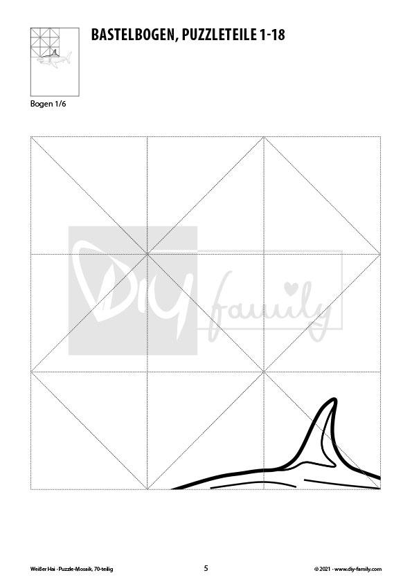 Weisser Hai – Mosaikpuzzle zum Ausschneiden und Ausmalen