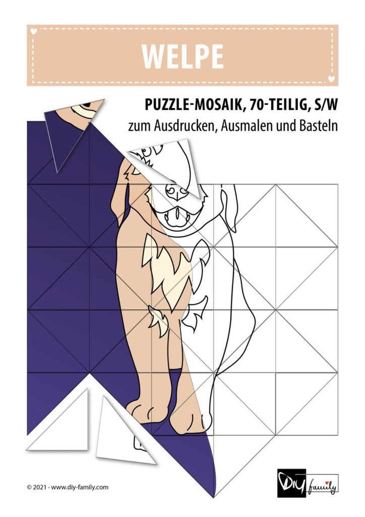 Welpe – Mosaikpuzzle zum Ausschneiden und Ausmalen
