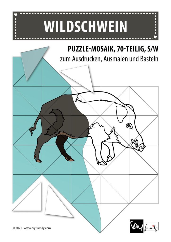 Wildschwein – Mosaikpuzzle zum Ausschneiden und Ausmalen