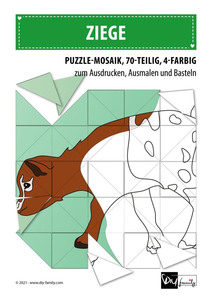 Ziege – Mosaikpuzzle zum Ausschneiden und Ausmalen