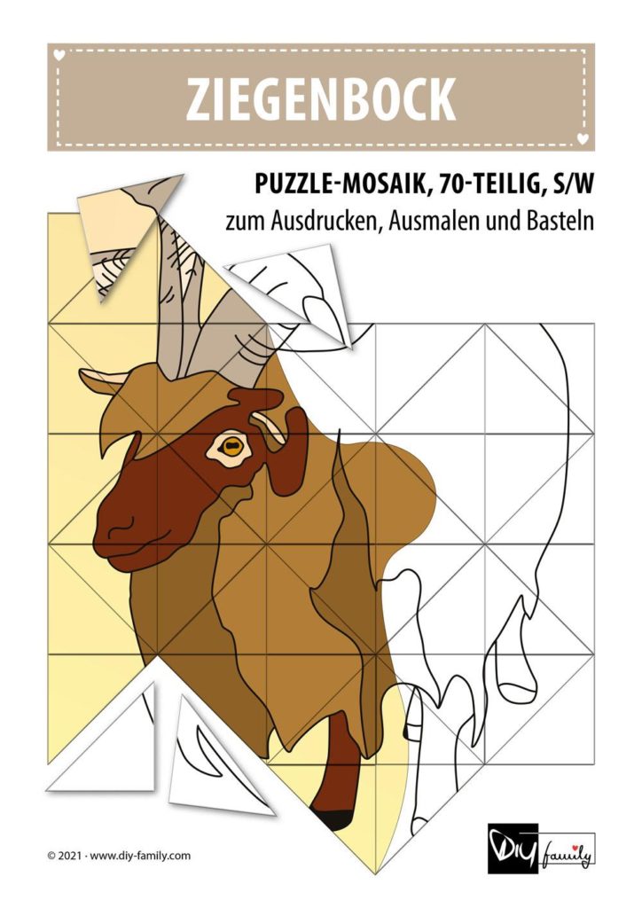 Ziegenbock – Mosaikpuzzle zum Ausschneiden und Ausmalen
