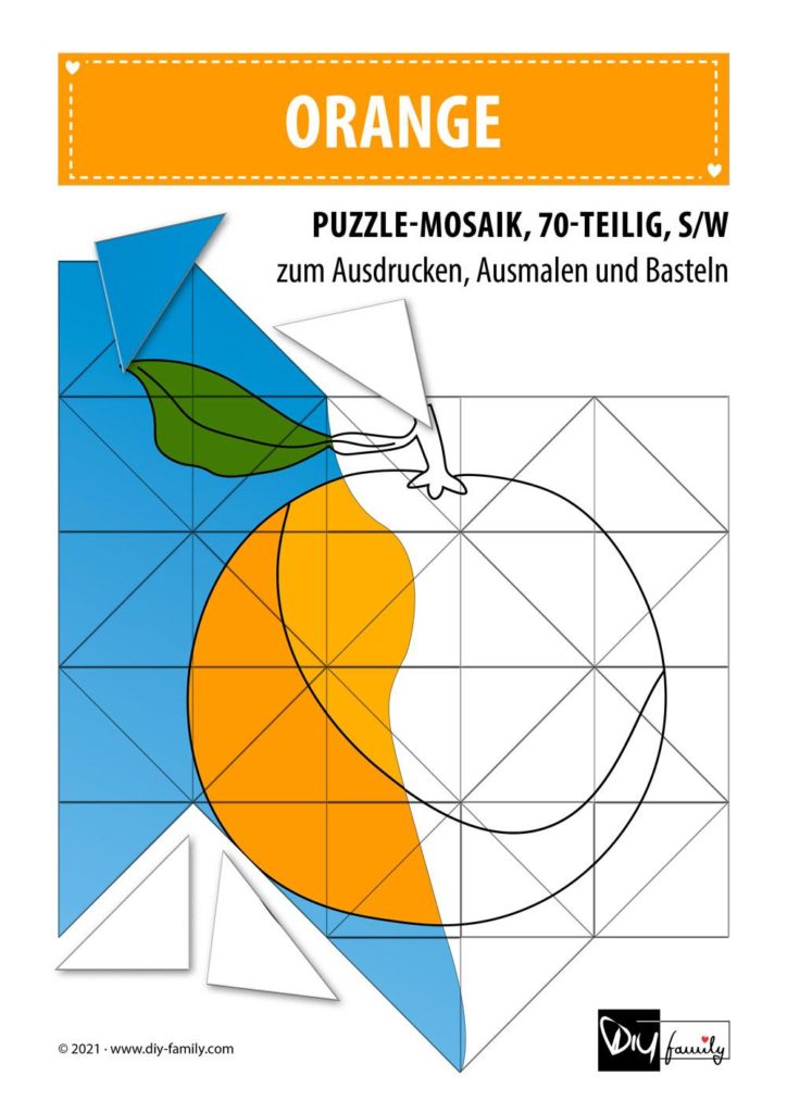 Orange – Mosaikpuzzle zum Ausschneiden und Ausmalen