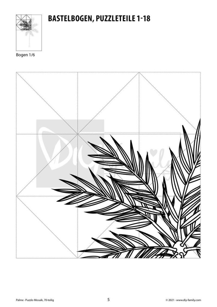 Palme – Mosaikpuzzle zum Ausschneiden und Ausmalen