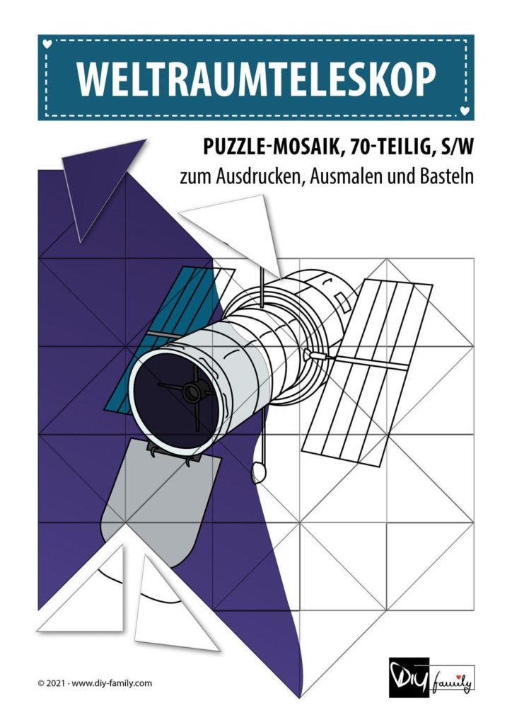 Weltraumteleskop – Mosaikpuzzle zum Ausschneiden und Ausmalen