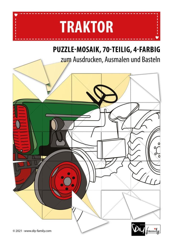 Traktor – Mosaikpuzzle zum Ausschneiden und Ausmalen