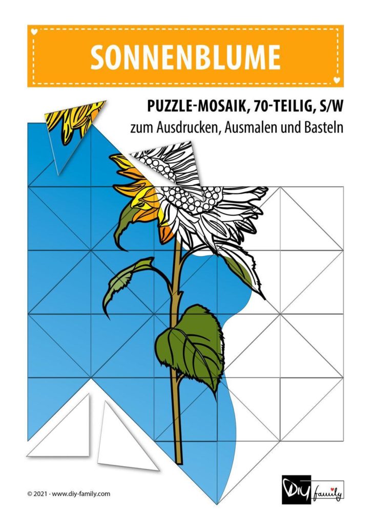 Sonnenblume – Mosaikpuzzle zum Ausschneiden und Ausmalen