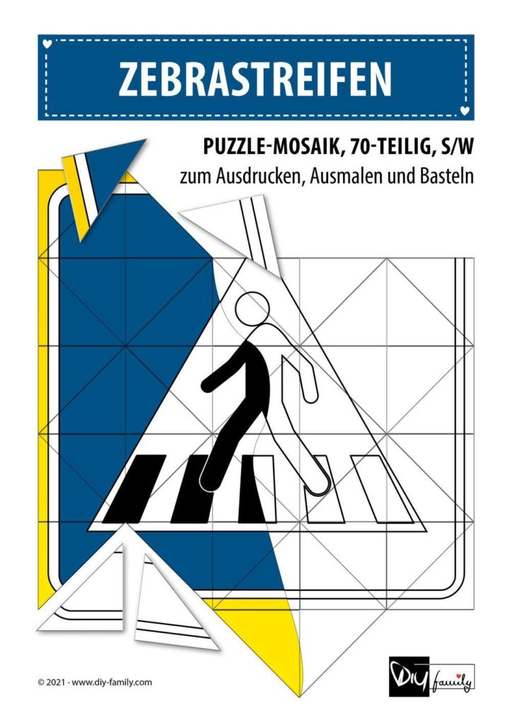 Zebrastreifen – Mosaikpuzzle zum Ausschneiden und Ausmalen
