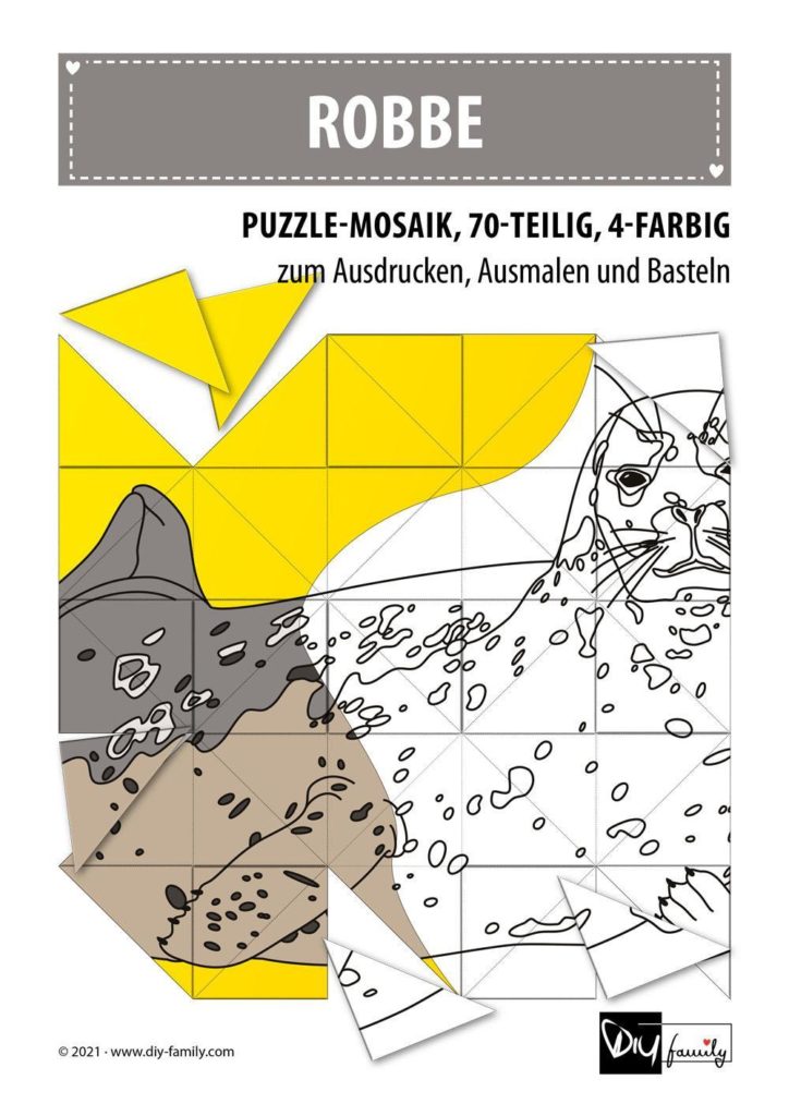 Robbe – Mosaikpuzzle zum Ausschneiden und Ausmalen