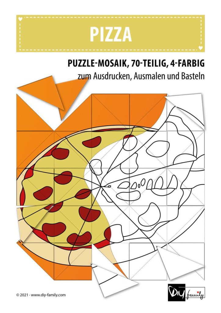 Pizza – Mosaikpuzzle zum Ausschneiden und Ausmalen