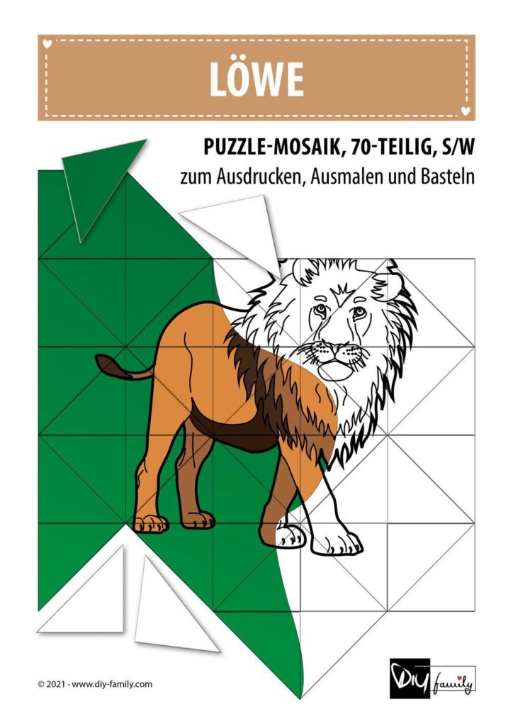 Löwe – Mosaikpuzzle zum Ausschneiden und Ausmalen