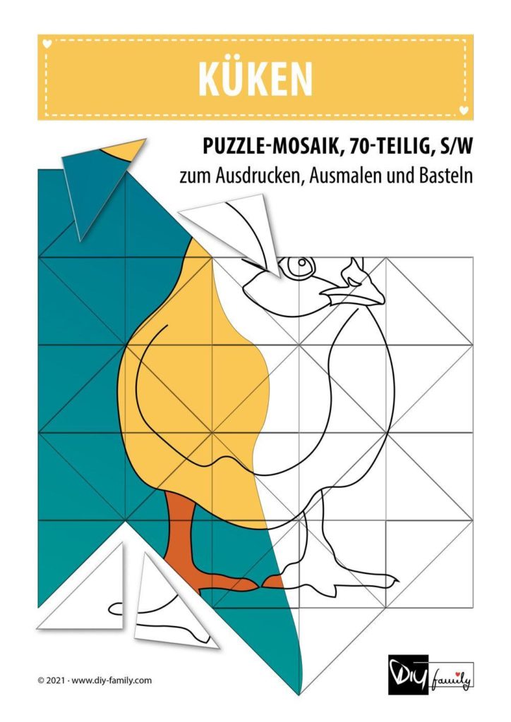 Küken – Mosaikpuzzle zum Ausschneiden und Ausmalen