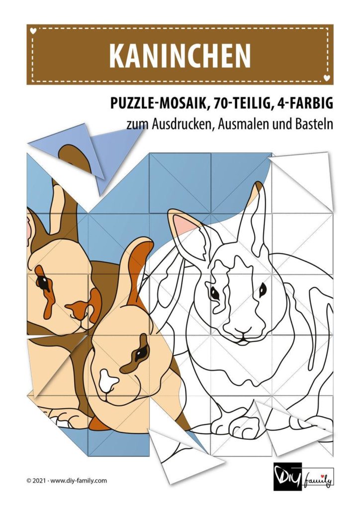 Kaninchen – Mosaikpuzzle zum Ausschneiden und Ausmalen