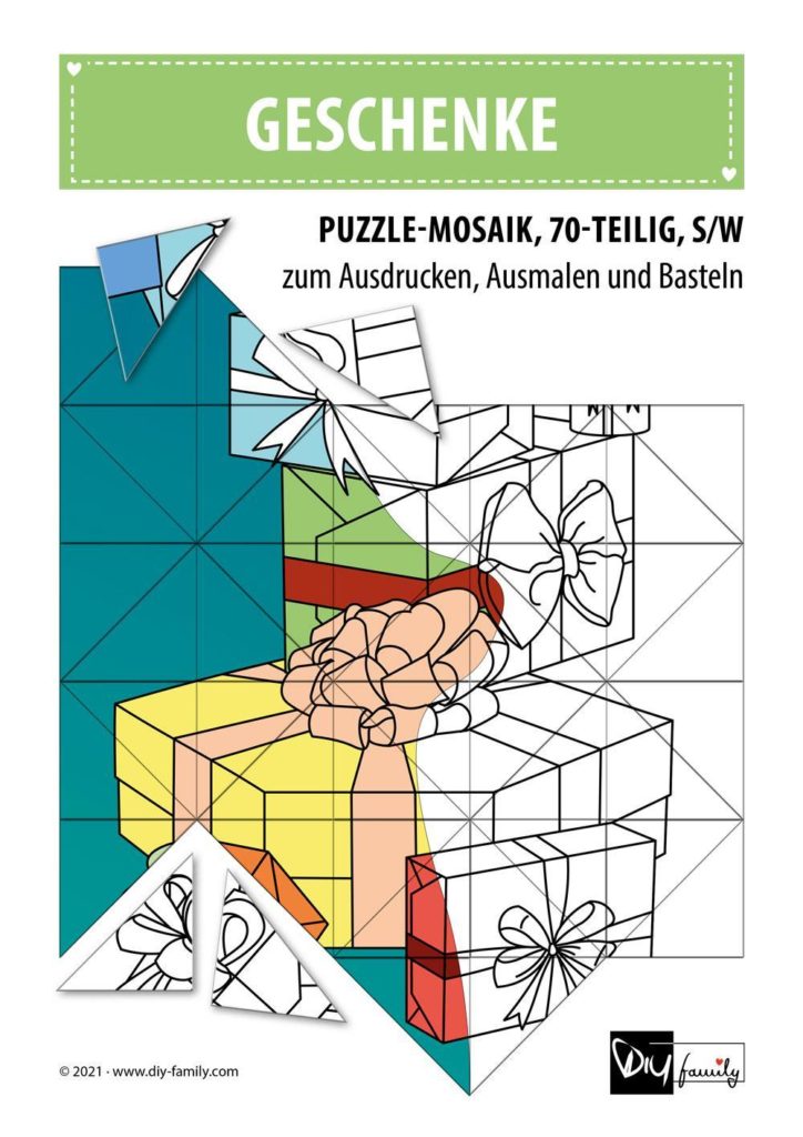 Geschenke – Mosaikpuzzle zum Ausschneiden und Ausmalen