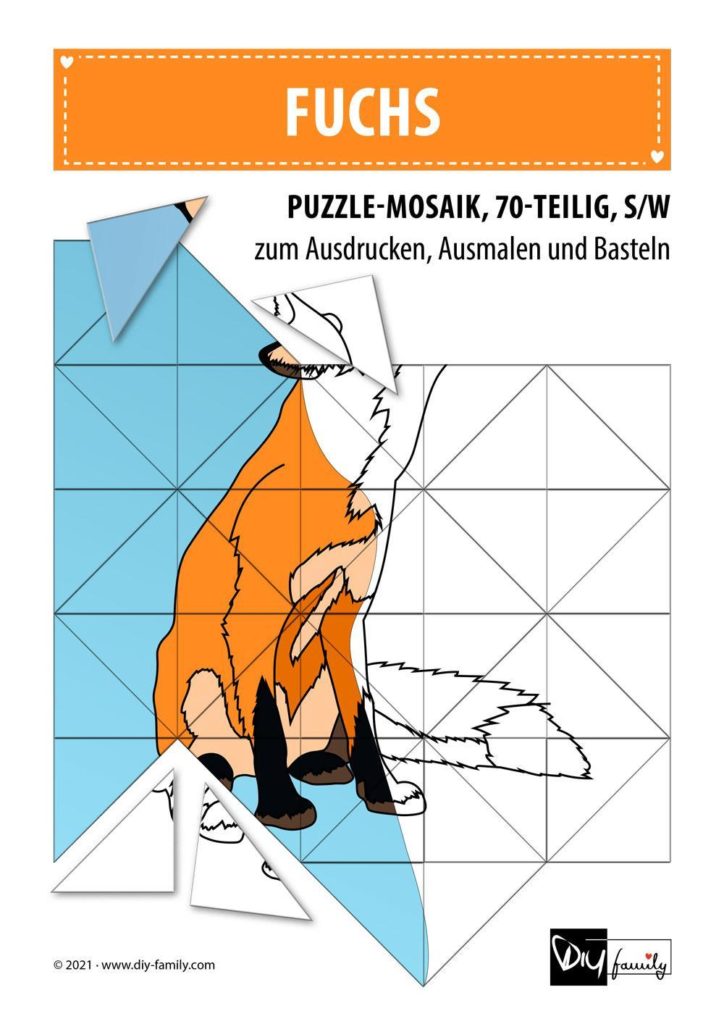 Fuchs – Mosaikpuzzle zum Ausschneiden und Ausmalen