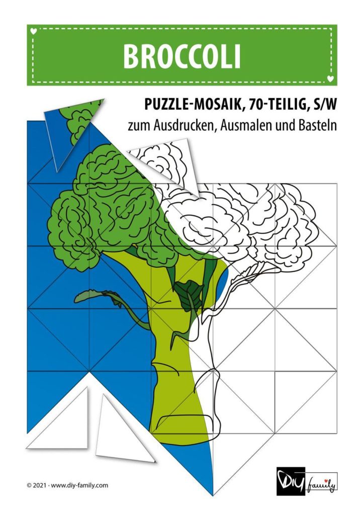 Broccoli – Mosaikpuzzle zum Ausschneiden und Ausmalen