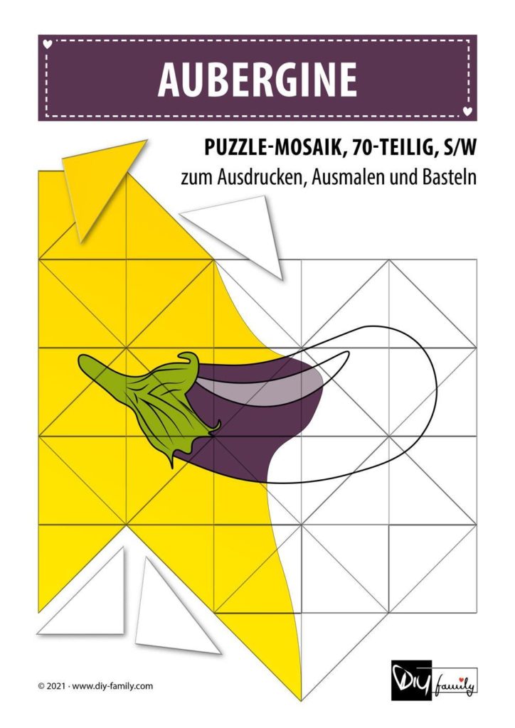 Aubergine – Mosaikpuzzle zum Ausschneiden und Ausmalen