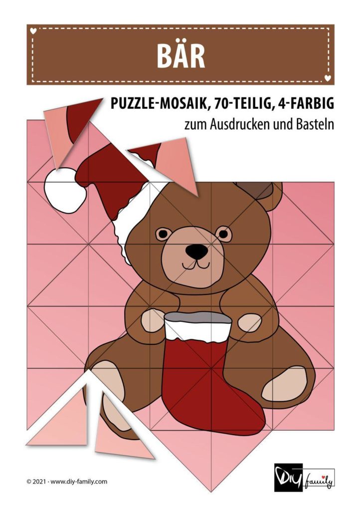 Bär – Mosaikpuzzle zum Ausschneiden und Basteln