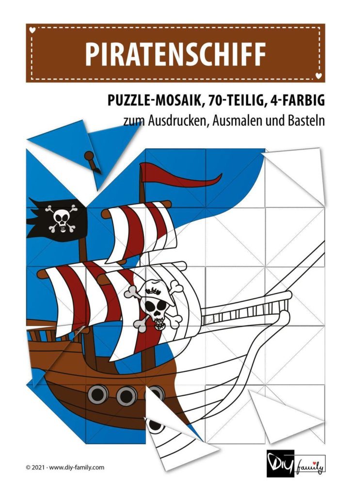 Piratenschiff – Mosaikpuzzle zum Ausschneiden und Ausmalen