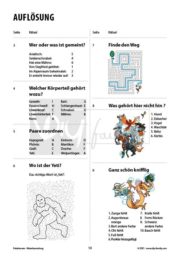 Rätselzeit mit den Fabelwesen