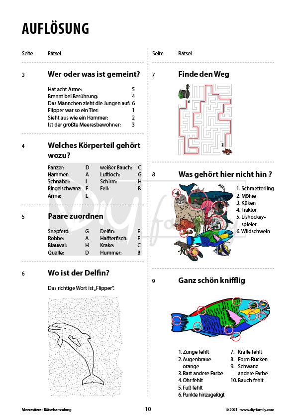 Rätselzeit mit den Meerestieren